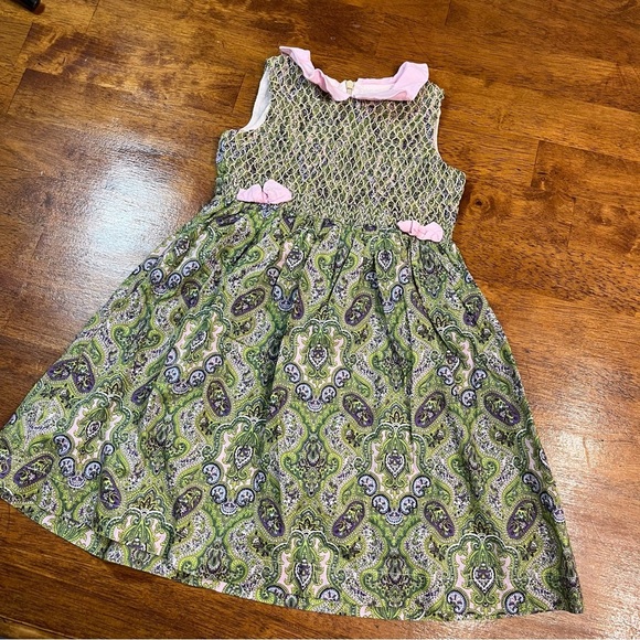 Trish Scully Other - Trish Scully Child smocked paisley pink green dress size 3T